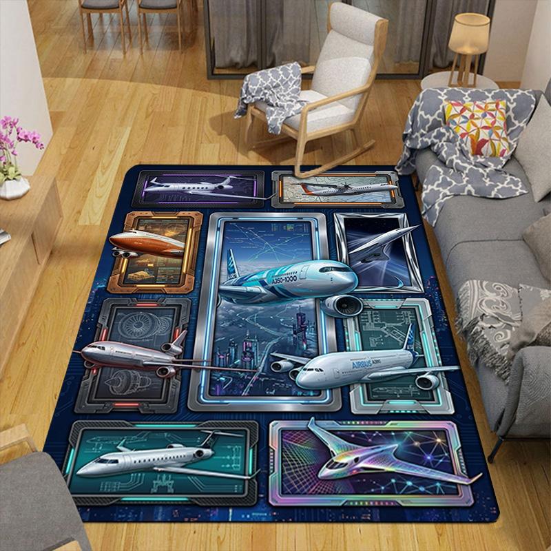 Aircraft Innovations Showcase Pattern Rug Floor Mat for Living Room or Bedroom Soft and Comfortable Carpet a Gift for Birthday and Holiday.