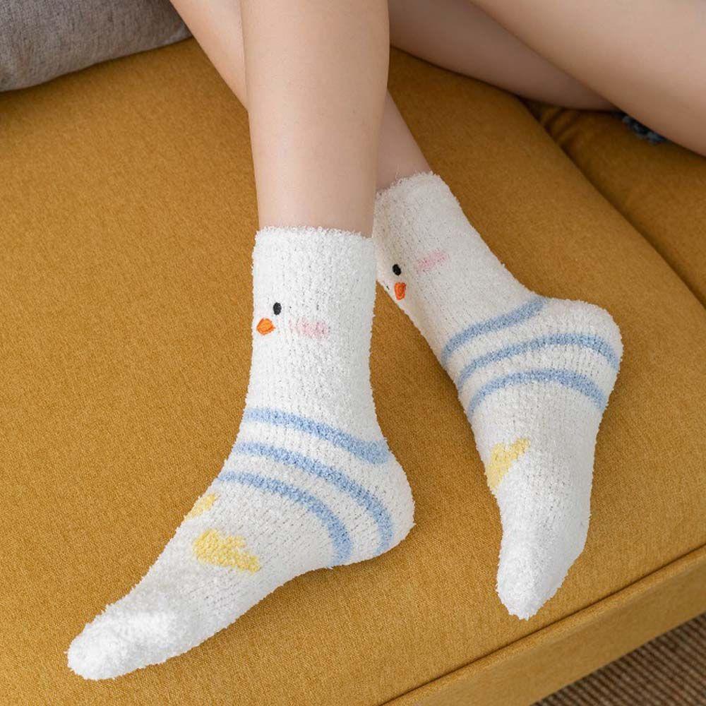 Duck Sleeping Socks Simple Sweet Female Hosiery Cute Floor Socks Coral Fleece Socks Mid-tube Socks