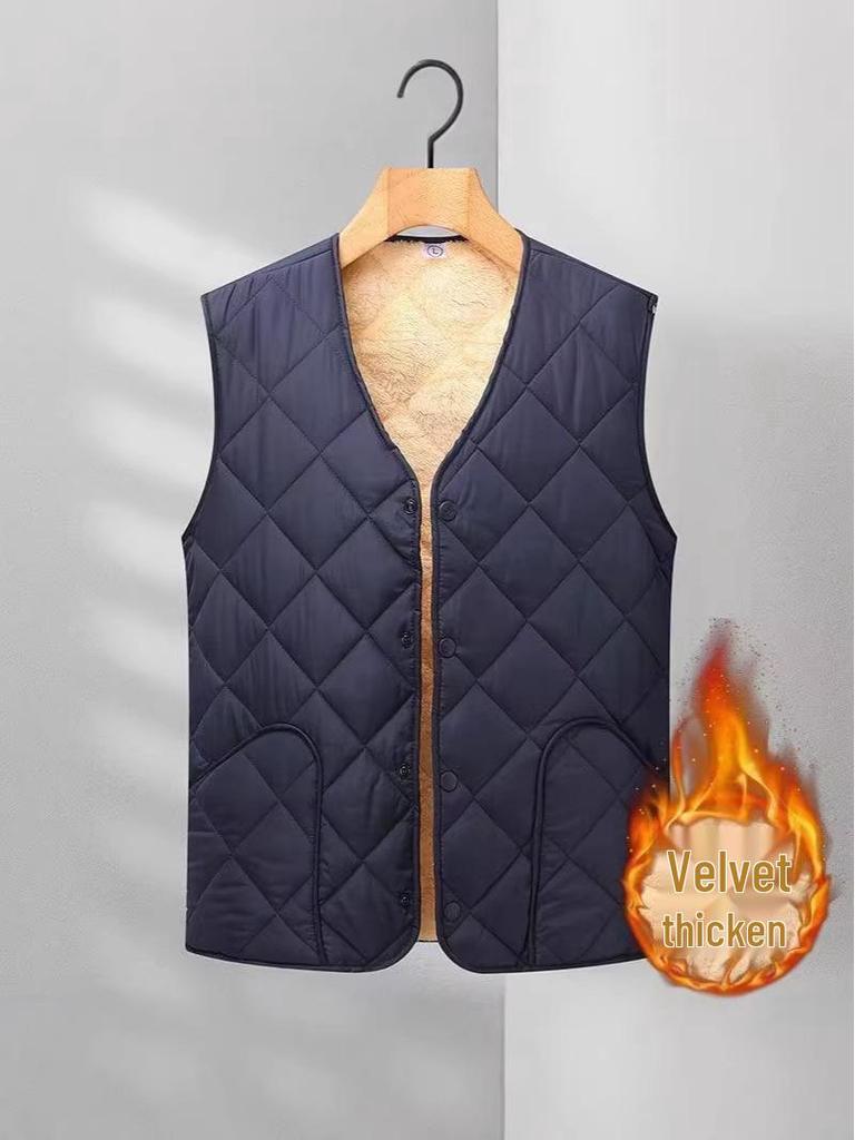 Gilet in Cotone Taglie Forti da Uomo - Corto, Caldo, Foderato in Velluto - Outfit da Papà Senza Maniche Autunno/Inverno