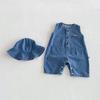 Baby Summer Rompers 3-24M Loose Boys Clothes Thin Toddler One Piece Solid Color Girls Denim Overalls + Hat