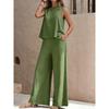 Women's Loose Fit Two Piece Outfit Sleeveless Tank Top Elastic Waist Wide Leg Pantsuit