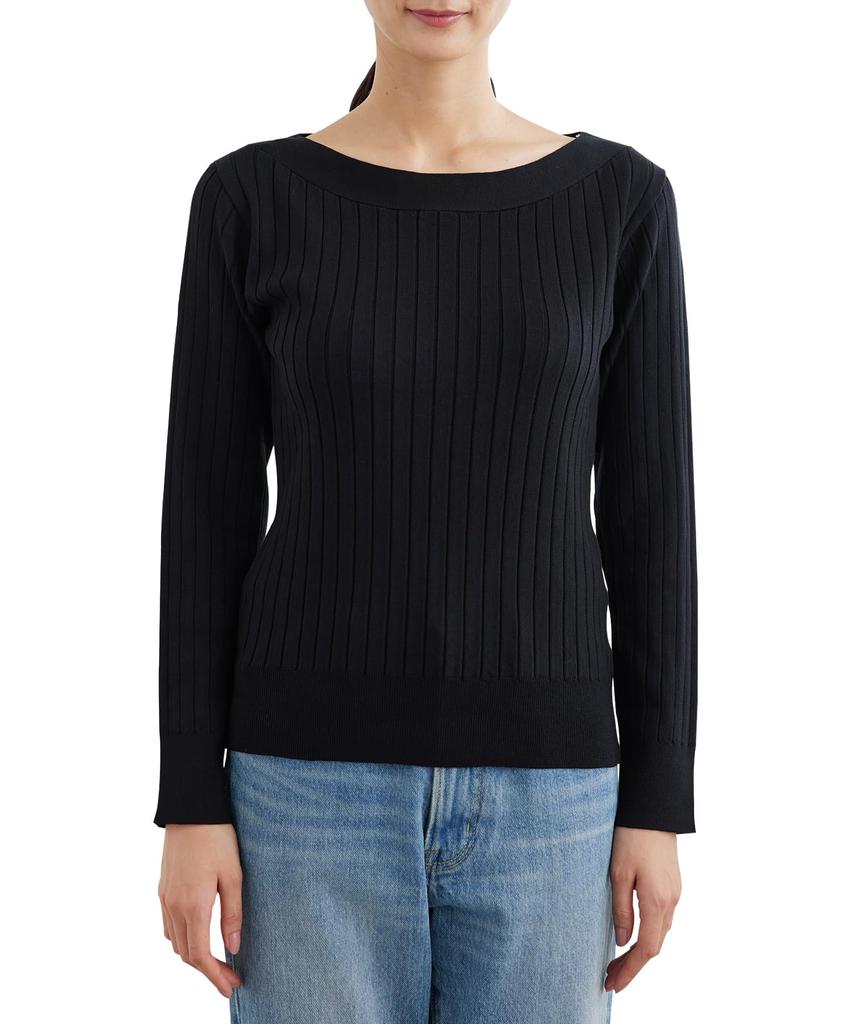 ROPE PICNIC Bio Wide Rib Boat Neck Knit Black Size 38 Women's Pullover, GDM13010, (01),