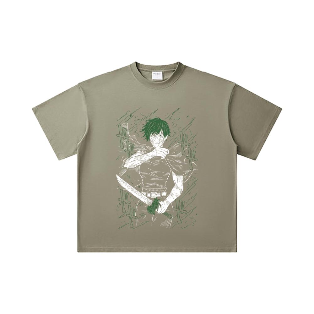 260 GSM Double Yarn 32 Count 100% Cotton Jujutsu Kaisen V10 Maki Print Unisex Heavy Cotton T Shirt