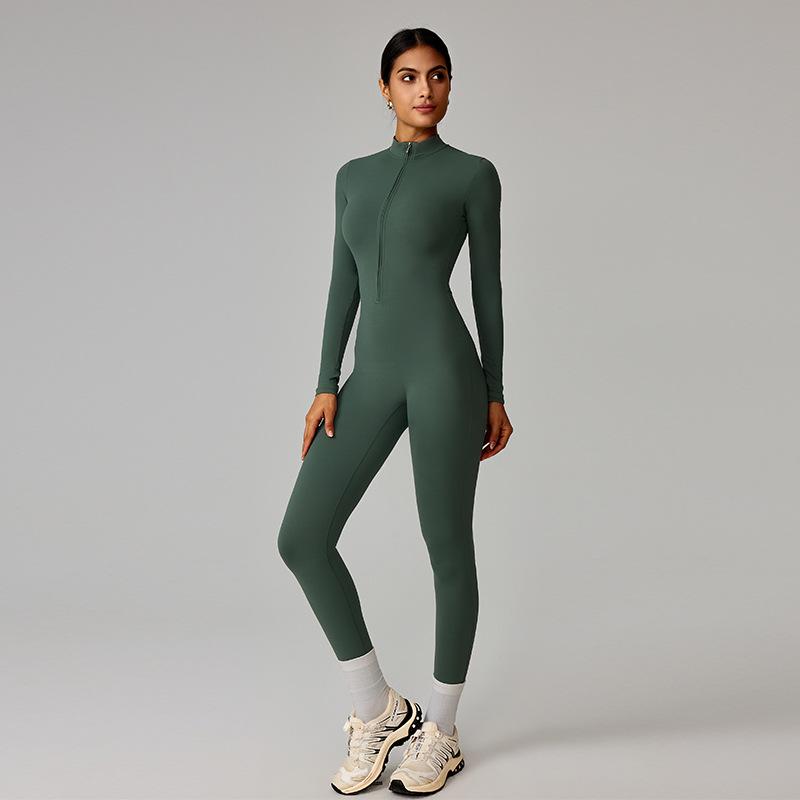Zipper Style Nude Feel Long Sleeve Yoga & Running Bodysuit - High Intensity, Tight Fit #8306