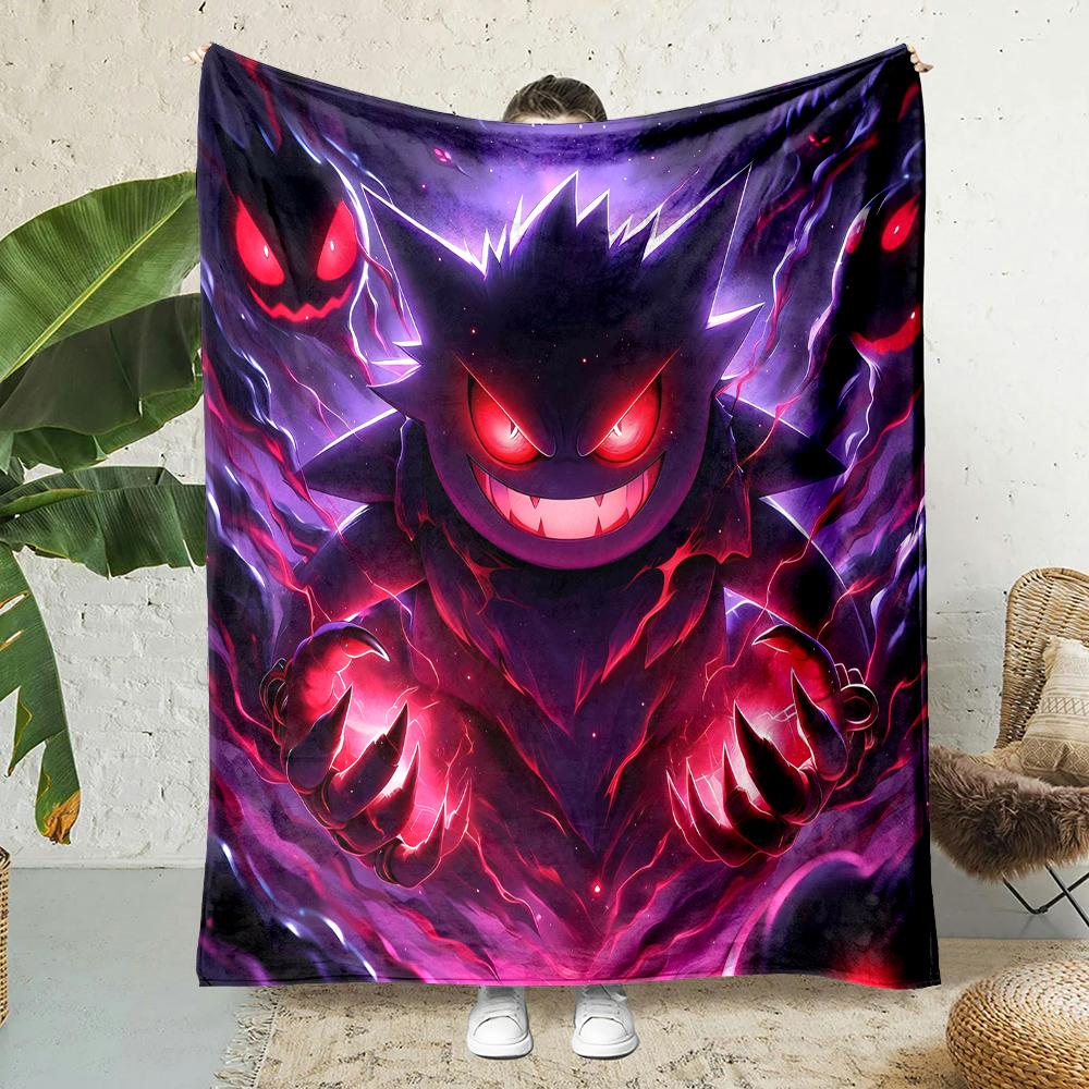 1PC Pokemon Gengar Mantas de Dibujos Animados Suave y Esponjosa Manta de Felpa Manta para Sofá Oficina Manta de Picnic Playa Adecuada para Todas las Estaciones
