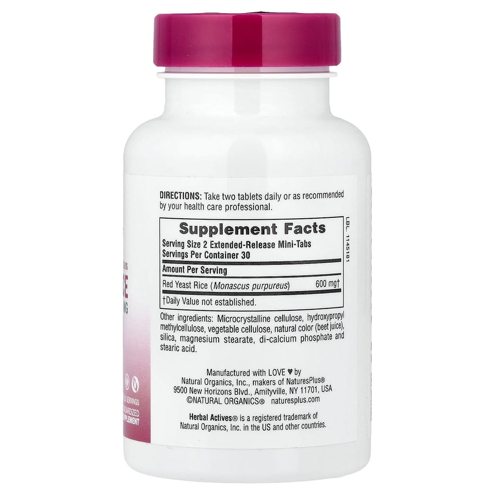 Nature's Plus Herb Active Červená rýže 600 mg Mini tablety, 60 ks (300 mg na tabletu)