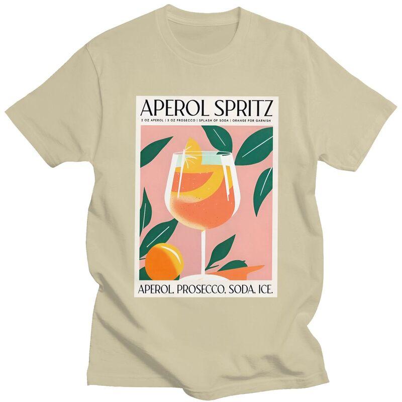 Custom Vintage Cocktail Drink Orange Spritz Aperols T Shirt Men Short Sleeve Tshirts Casual Tee Pure Cotton Slim Fit Tshirt