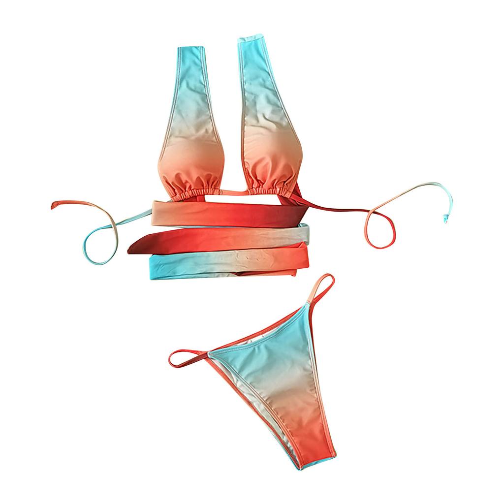 Women's Colorful Three-Piece Bikini Sexy Cross Strap With Chest Pads Without Steel Bra Swimsuit