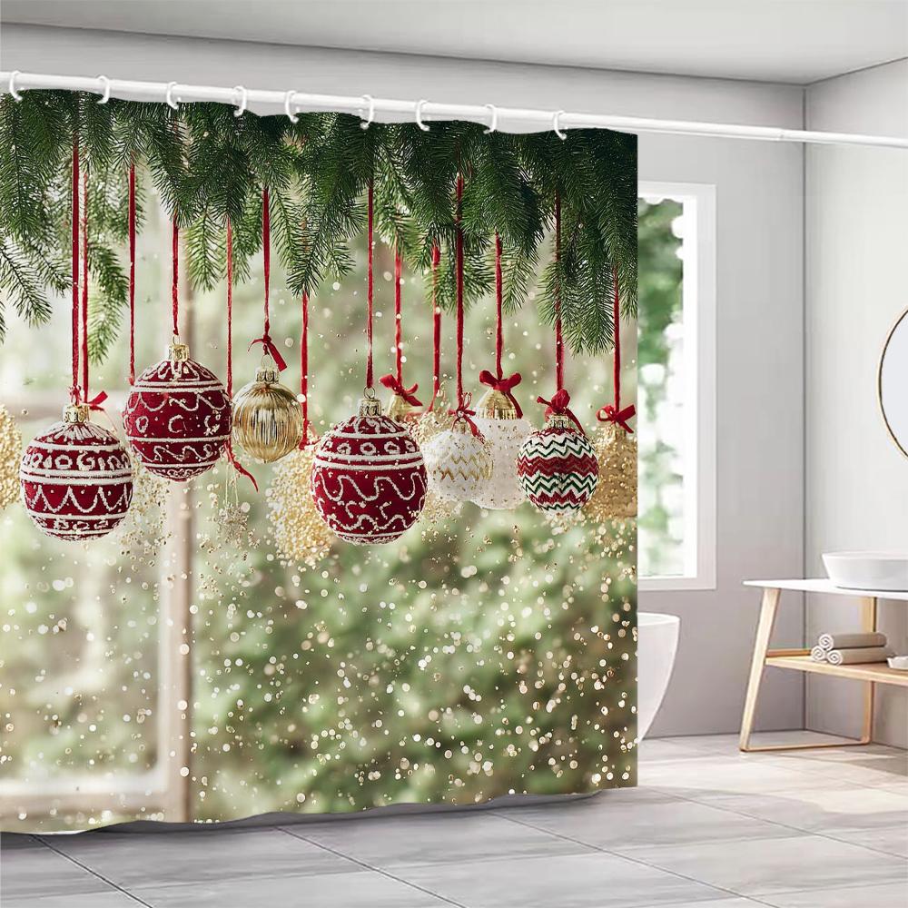 GAEChristmas Shower Curtains with hooks Christmas tree and bells Shower Curtain Polyester Bathroom Curtain home Decor Curtain