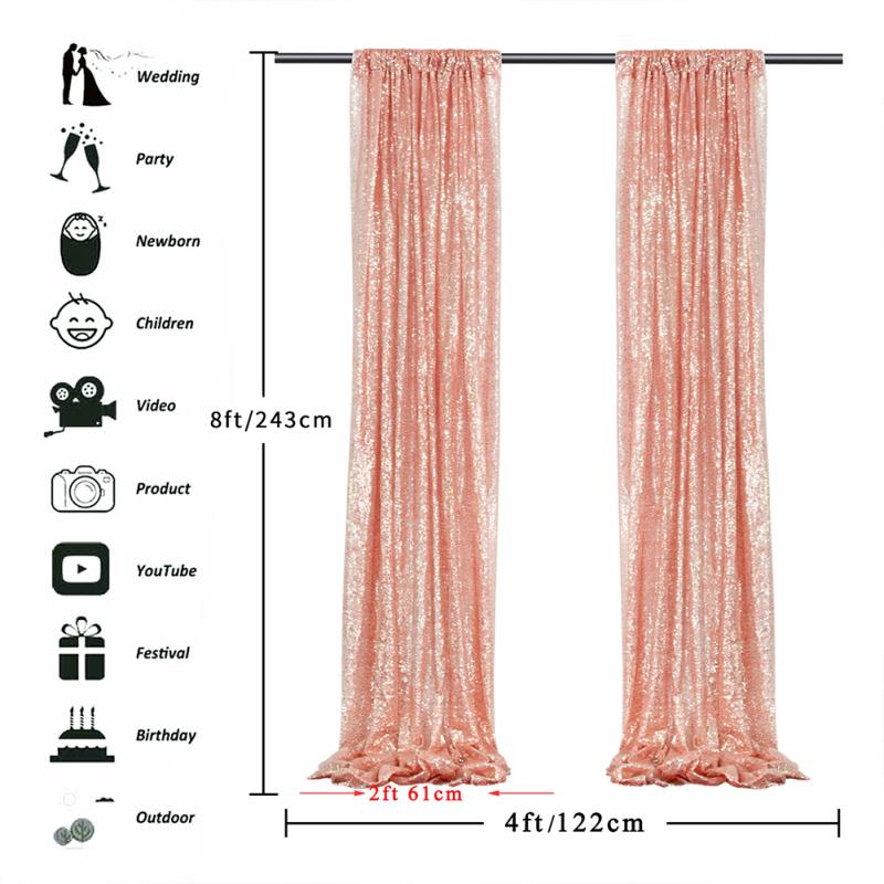 2 Stück 61 cm * 243 cm Pailletten-Vorhang für Hochzeit, Geburtstag, Halloween, Party, Dekoration, Fotografie, Live