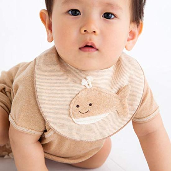 pompkins BABY Organic Cotton Mini Made in Japan Y-1329 100% [Whale Series] Bib, (Brown)