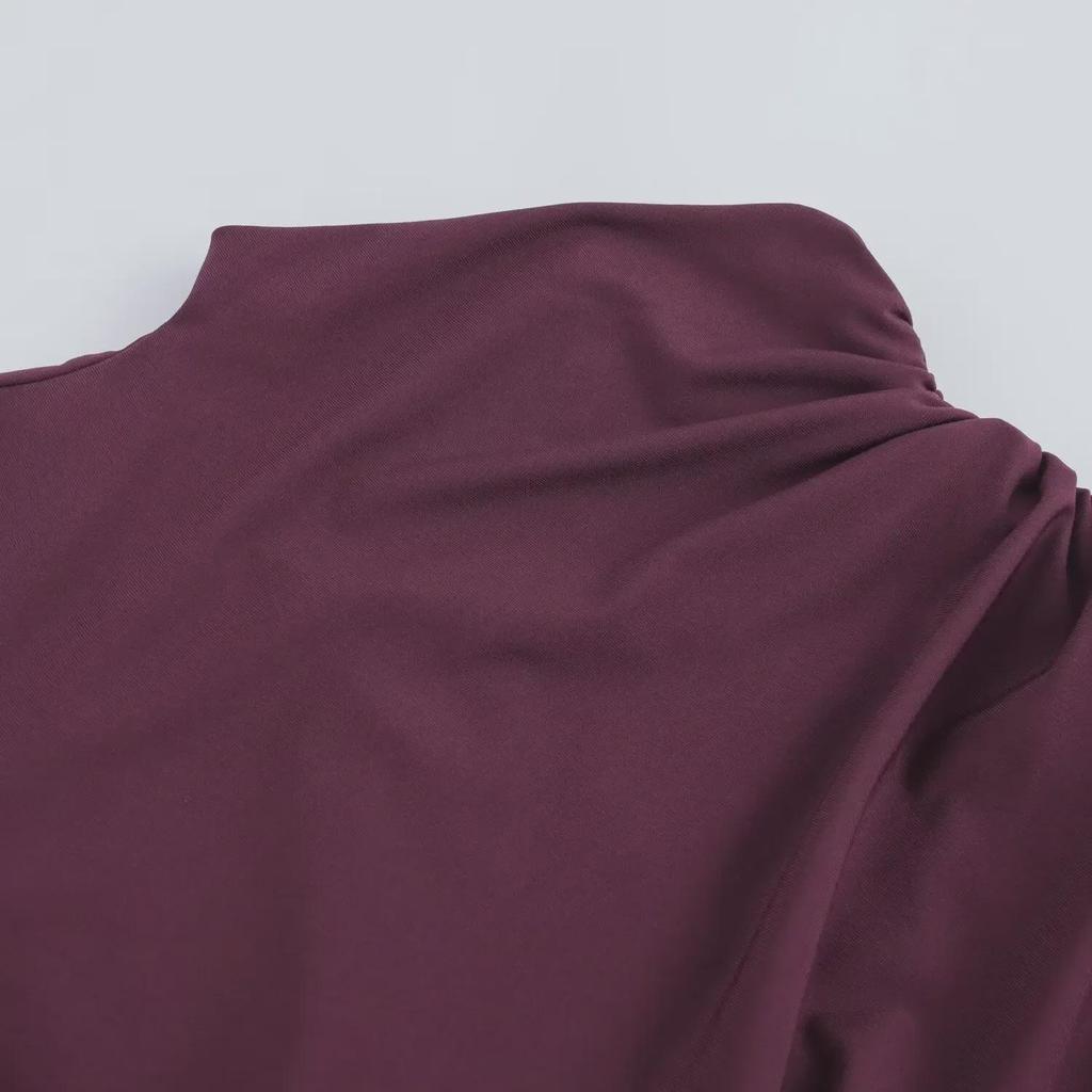 European & American Style Pleated Long Sleeve Slim Dress with Stand-Up Collar for Autumn & Winter - Women's Collection.