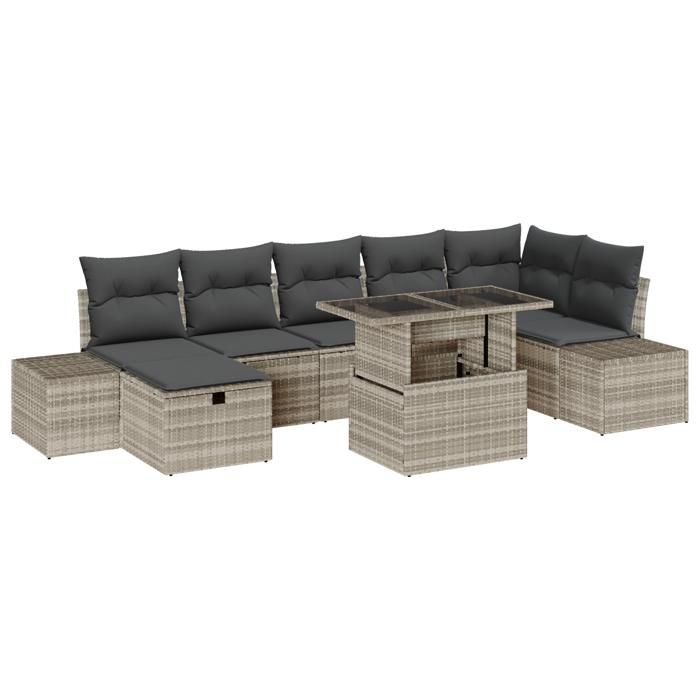 VidaXL Ensemble de canapé de jardin 8 pièces avec coussins gris en poly rotin 3361221