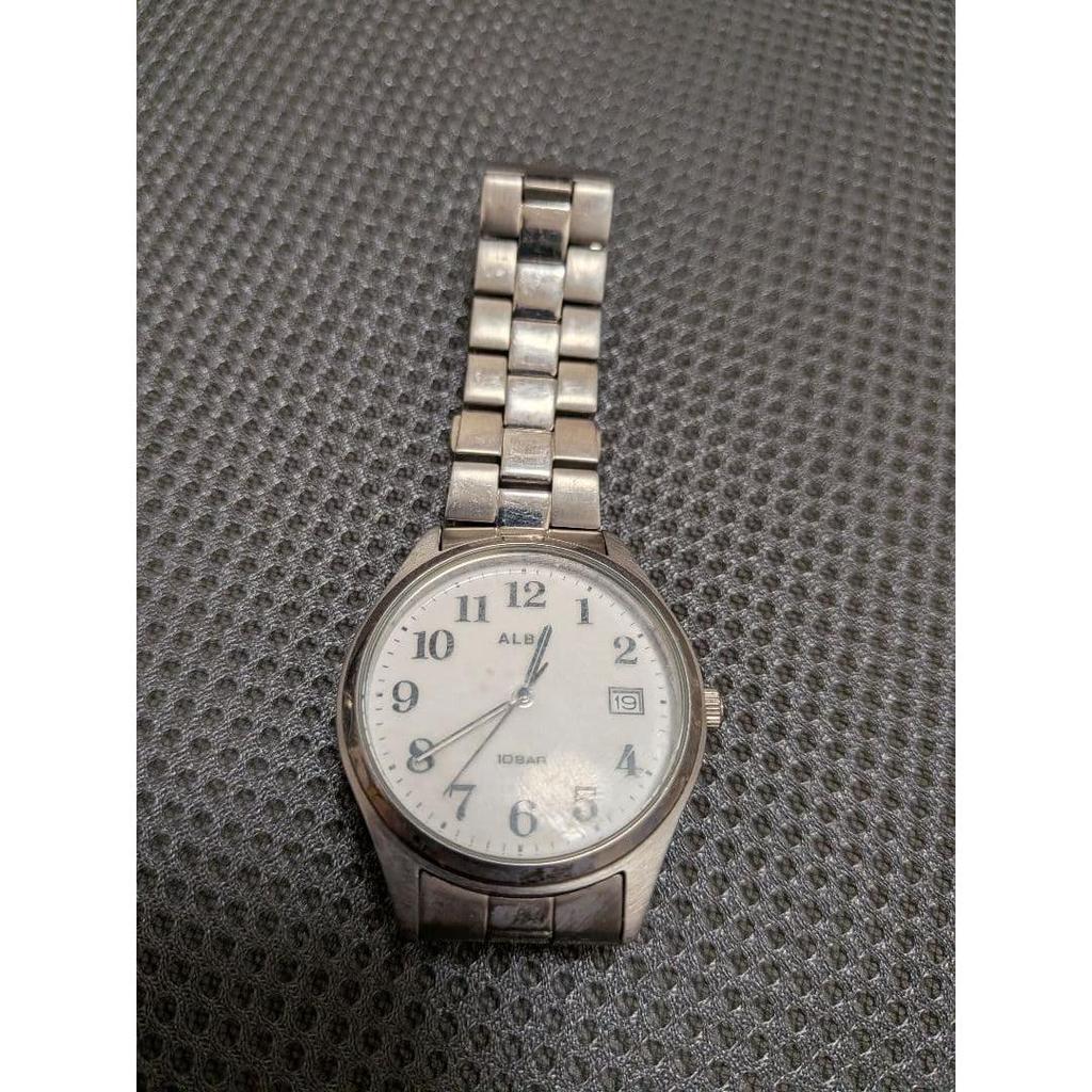 Used ALBA Alba Quartz Watch 10BAR Waterproof White Dial Battery Replaced