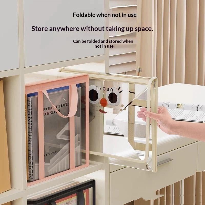 Foldable Book Box Student Dormitory Classroom Book Organizer Transparent Waterproof Book Organizing Storage Box Pouch