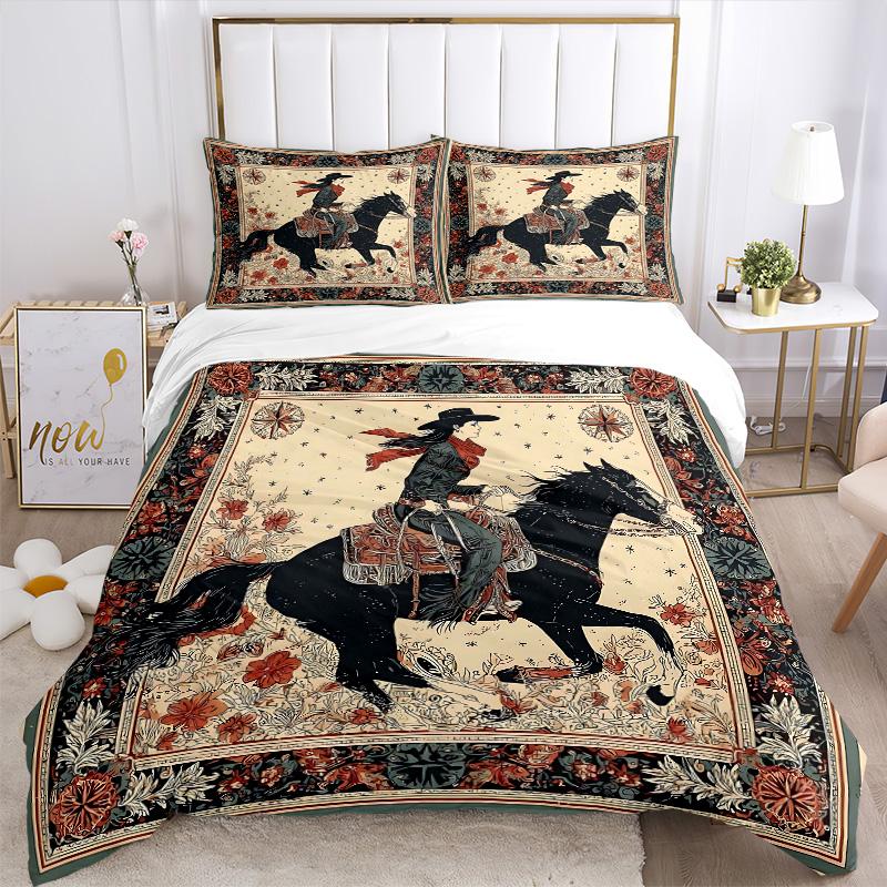 Cowboy Horseback Print 3Pcs Bedding Setduvet Cover With 2 Bedropillowcase Home Birthday Gift