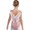 Girls Ballet Gymnastics Performance Leotard Butterfly Back Design Ruched Mesh Collar Spaghetti Straps Dancewear