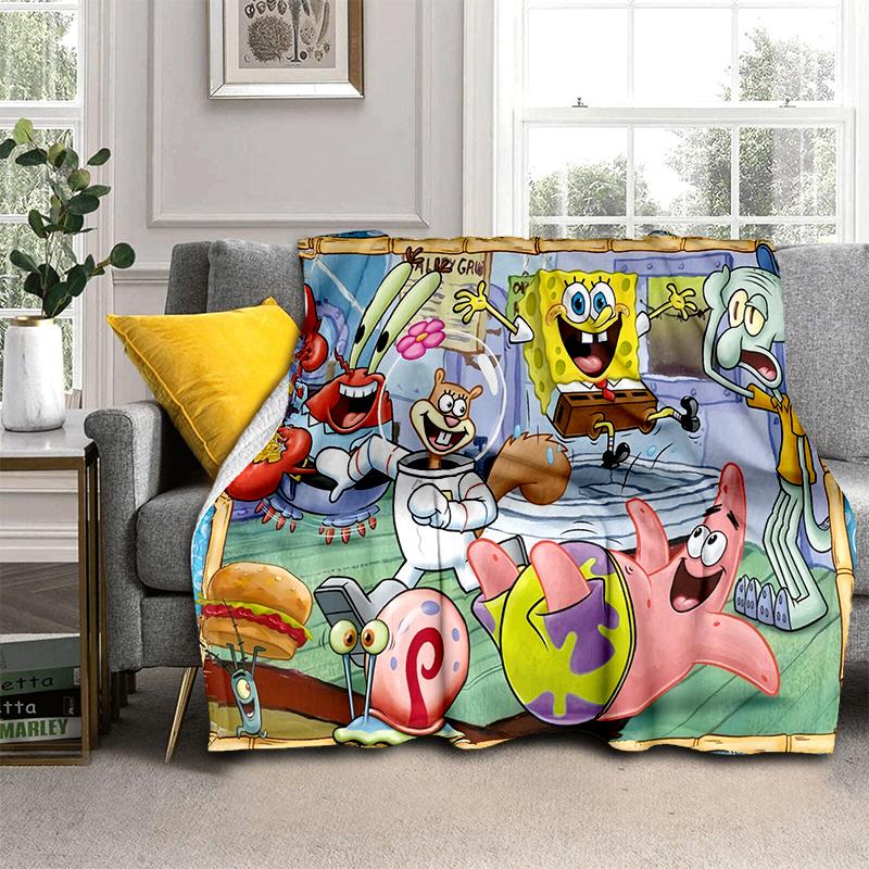 Funny S-SpongeBob Patrick Star Cartoon Flannel Blanket Soft Warm Throw Blanket for Bedroom Living Room Bed Camping Picnic Kids