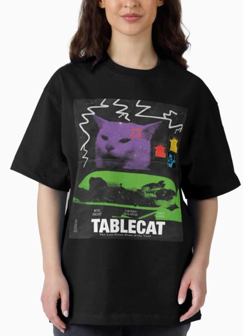 Meme Table Cat Poster Black T-Shirt XXL