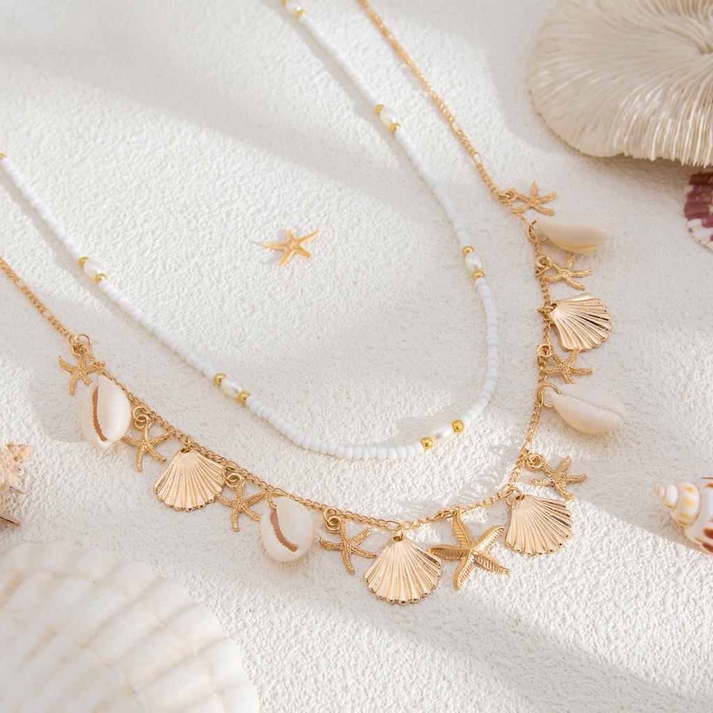 Ocean Fan Shell Starfish Pendant Waist Chain, Beach Resort Rice Bead Beaded Body Chain Female