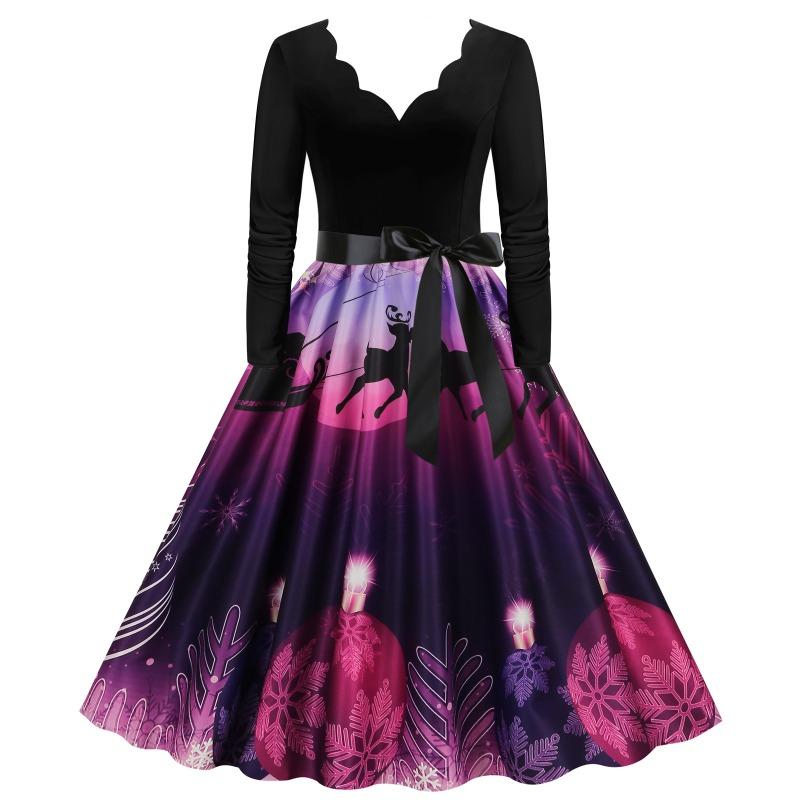 JPNTKY Fashion Spring Autumn Long Sleeve V-Neck Casual Dresses