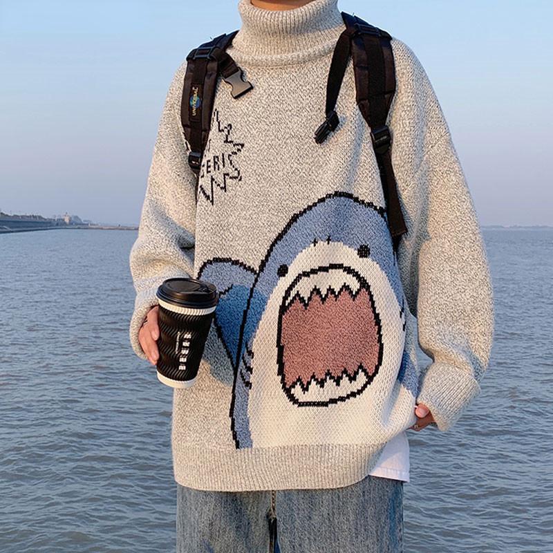Dolcevita Shark Maglione Uomo 2021 Inverno Patchwor Harajuku Stile Coreano  Collo Alto Oversize Grigio Dolcevita acquista in modo economico —  spedizione gratuita, recensioni reali con foto — Joom