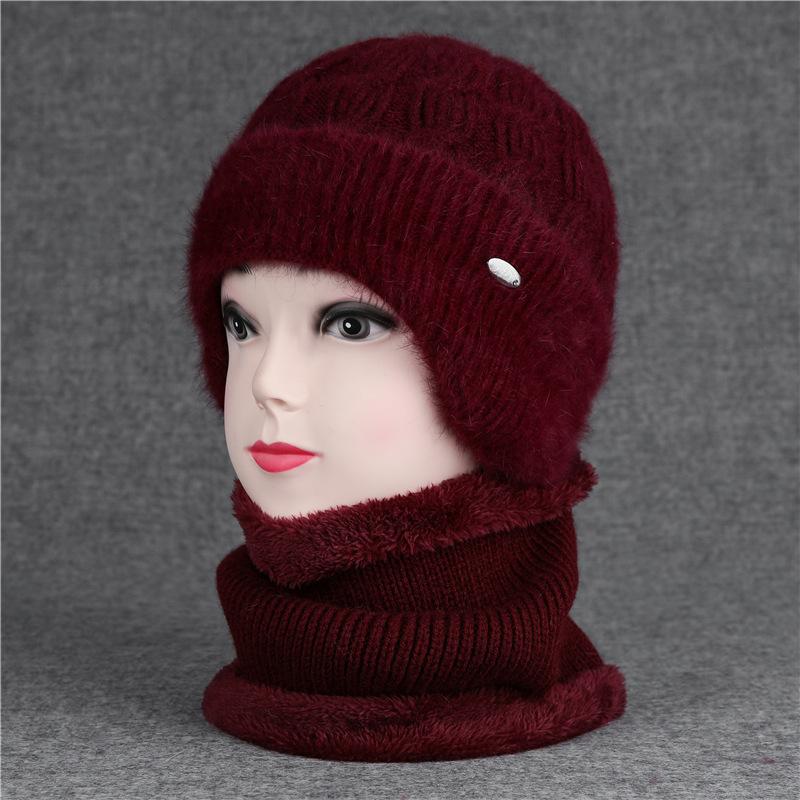 Women's winter hats for the elderly with thick fleece and warm ear protection rabbit wool hats for cold-proof cotton hats