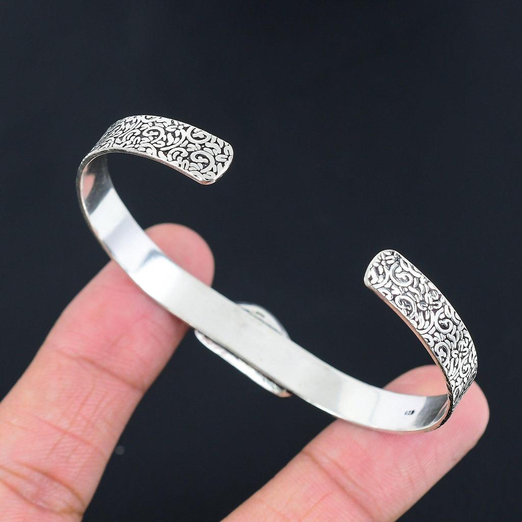 Natural Scolecite Gemstone 925 Sterling Silver Bangle Adjustable For Girls