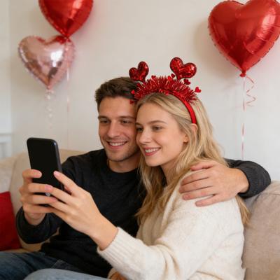 Čelenka na Valentína s 3D tvarom srdca a trblietavými flitrami Univerzálny párty doplnok do vlasov