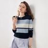 Kemeng Boka Damen Langarm-T-Shirt mit Streifen und Farbblock aus Maulbeerseidenmischung