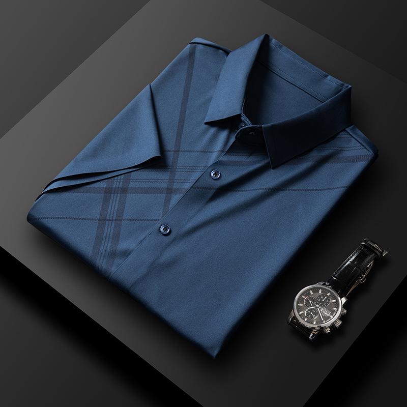 

Летняя мужская рубашка с короткими рукавами, бесшовная, мужская деловая рубашка из эластичной ткани, не требующая глажки 4XL синий