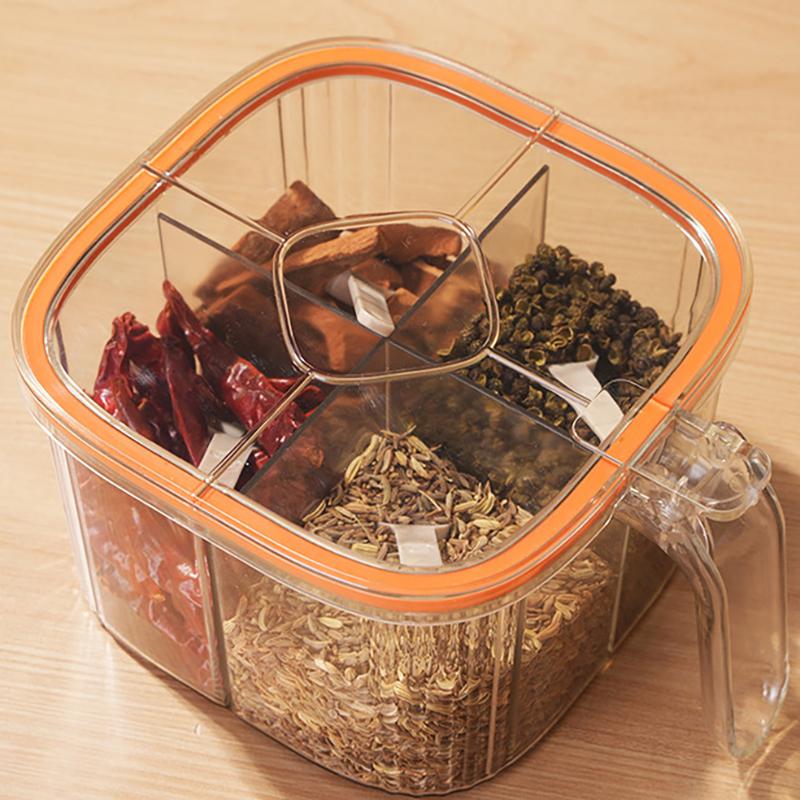 Multi-Grid Salt Seasoning Box With Spoons And Sealed Lid Transparent Spice Jar Chili Powder Sugar Bowl Moisture-Proof Container
