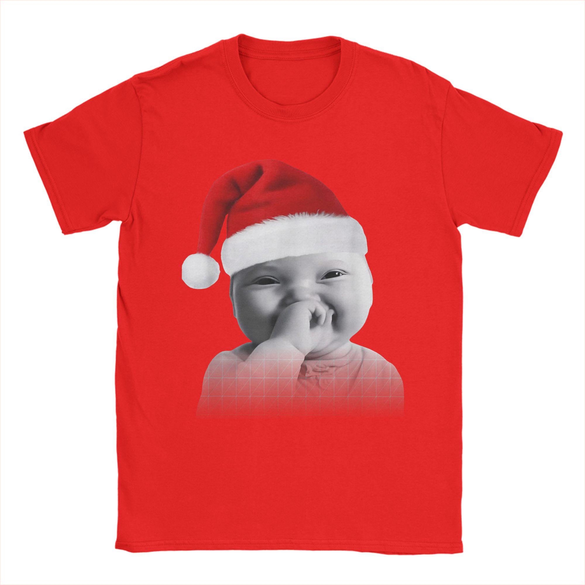 Funny Niche Baby gen z Meme Giggling AI Laughing Christmas T Shirt 100 Cotton TShirts For Men Tee Shirt Short Sleeve Top Tees S