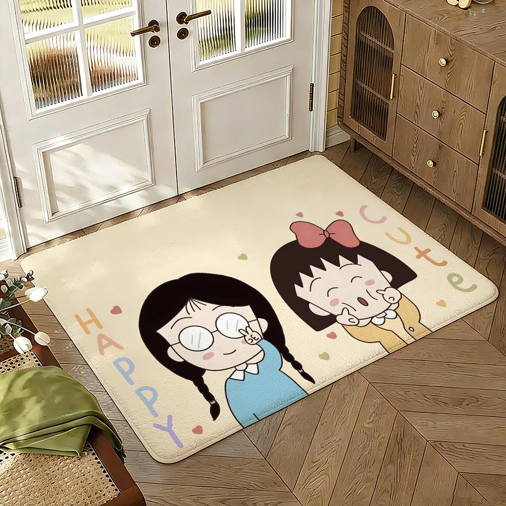 Alfombrilla de Suelo Anime Chibi Maruko-chan Suave Engrosada Absorbente Antideslizante Dormitorio Sala de Estar Felpudo Decoración del Hogar Alfombras de Franela
