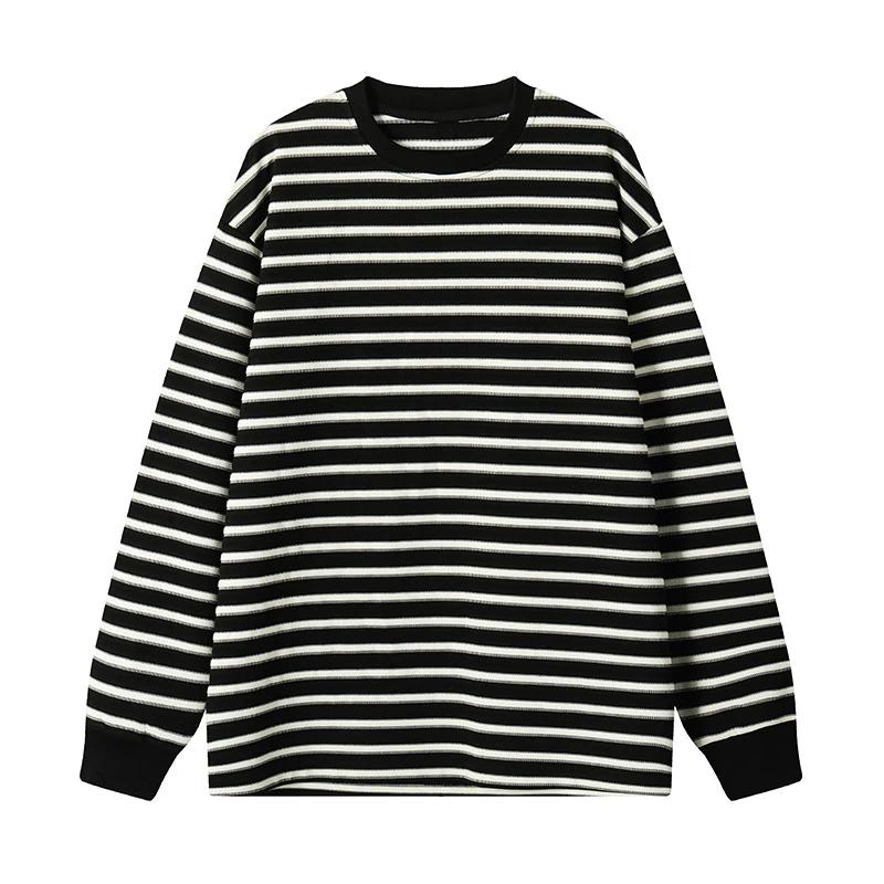 2026 Spring Men Striped Sweashirt Mens O-Neck T-Shirt Men Long Sleeve Base Shirt Male Vintage Tops Tees Unisex Pullover
