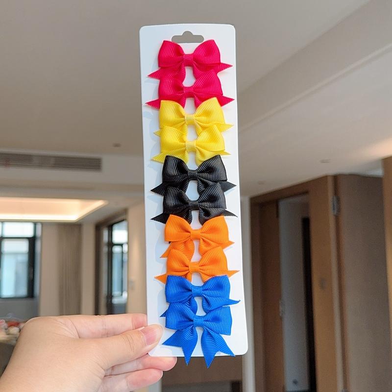 10Pcs/set Solid BB Hair Clips For Cute Girls Ribbon Bowknots Boutique Barrettes Hairpins Headwear Kids Hair Accessories Gifts