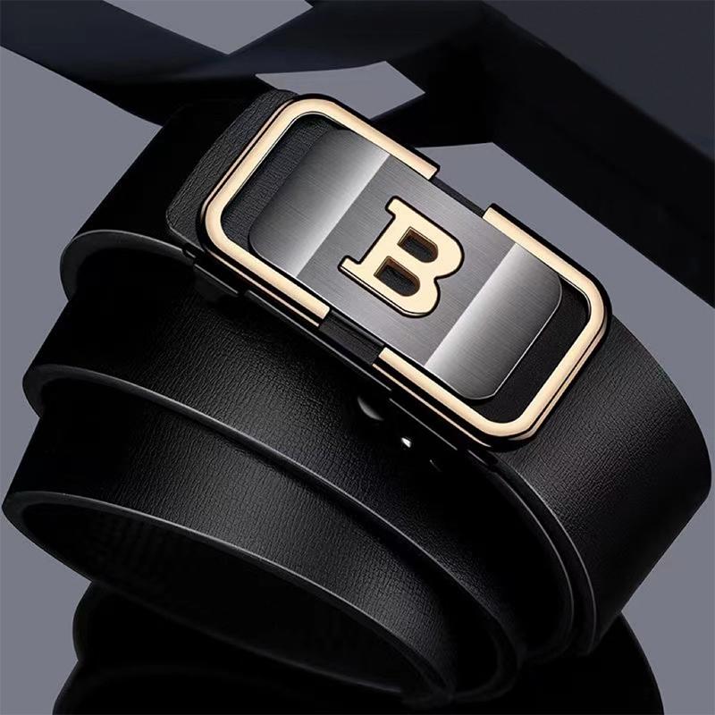DINISITON New Fashion Men's Belt Toothless Automatic Buckle Belt Alloy Letter Button for Business Fashion High Quality Men'Strap
