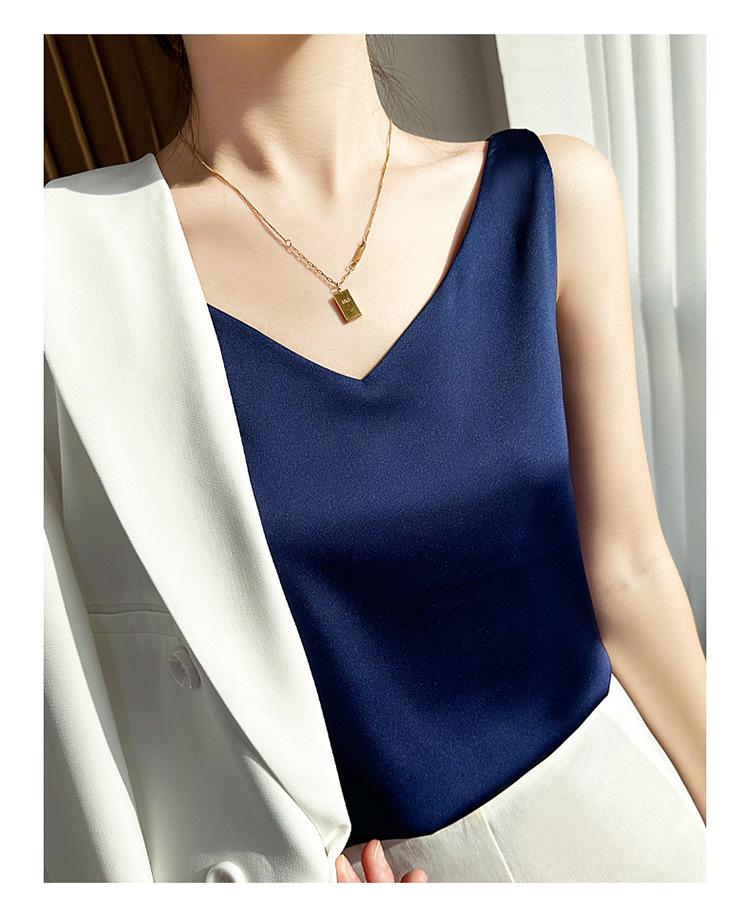 Summer V-Neck Double-Strap Imitation Silk Sleeveless Camisole