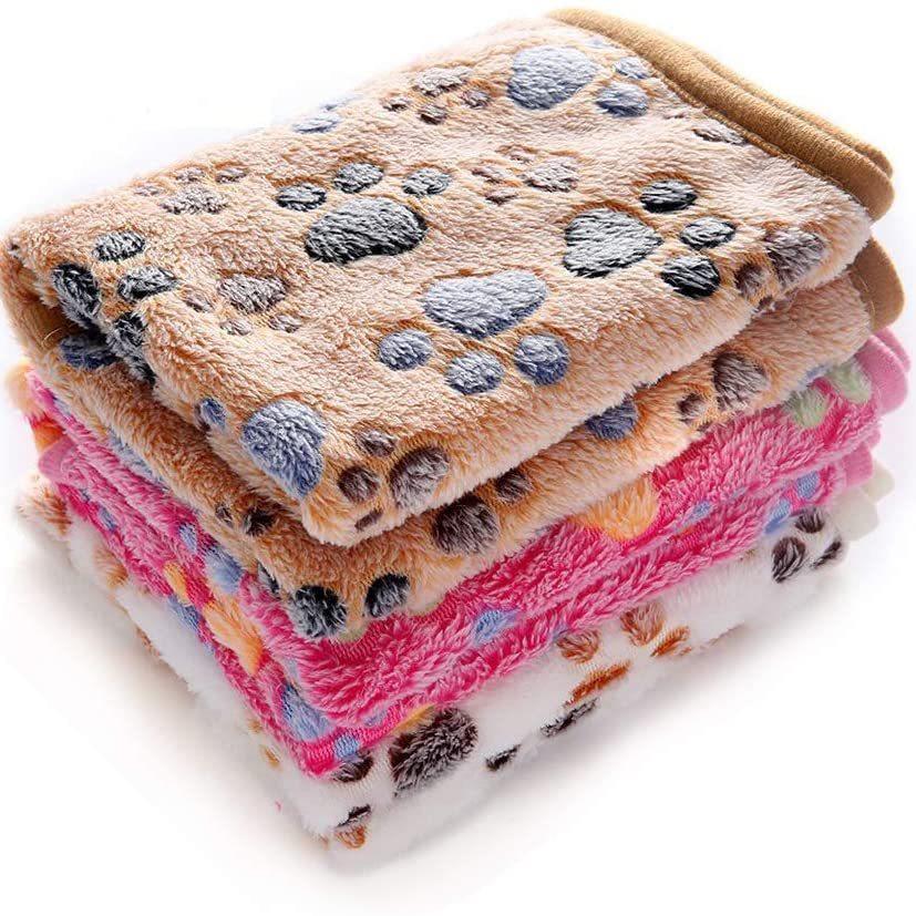 All-Season Coral Fleece Pet Blankets for Dogs & Cats, Paw Print Design, Available Now