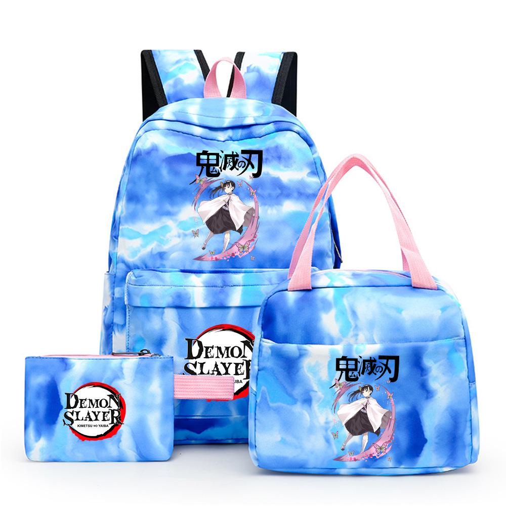 3Pcs/set Anime Demon Slayer Printed Backpack with Lunch Bag Pencil Case for Teenager Waterproof Bookbag Travel Bag Gift