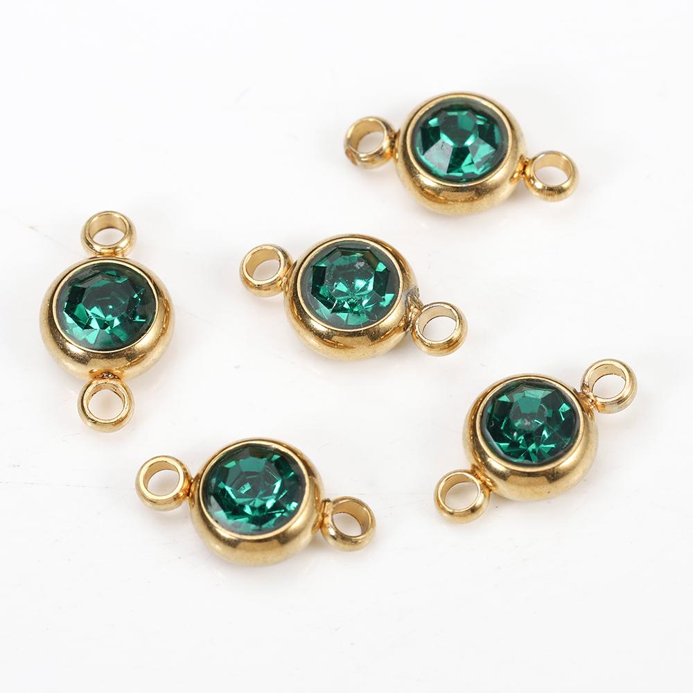 10pcs 6mm Stainless Steel Crystal Rhinestone Beads Gold Color Birthstones Charms Pendants for Bracelet Jewelry Making Crafts DIY