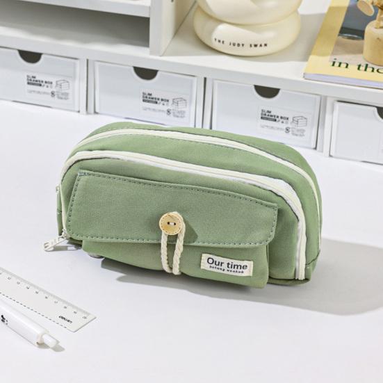 Retro Pencil Bag Multi-Compartment Canvas Pencil Case Large Capacity Pen Pouch Stationery Organizer for Students Boys Girls