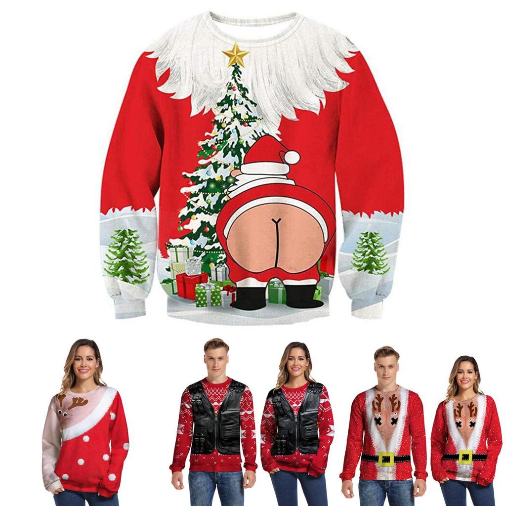 Cozy And Festive 3d Ugly Christmas Print Crew Neck Pullover Sweatshirt For Women And Men