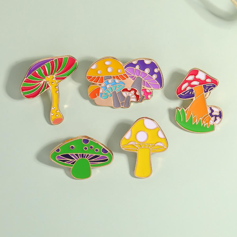 Colorful Mushroom Collection Enamel Brooches Cute Agaric Golden Pins For Backpack Bag Hat Jewelry Decoration