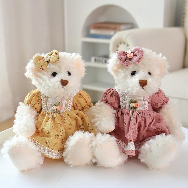 A Pair 26cm Cute Couple Teddy Bear with Cloth Plush Toys Stuffed Dolls Toy Kids Baby Girls Children Girl Birthday Christmas Gift