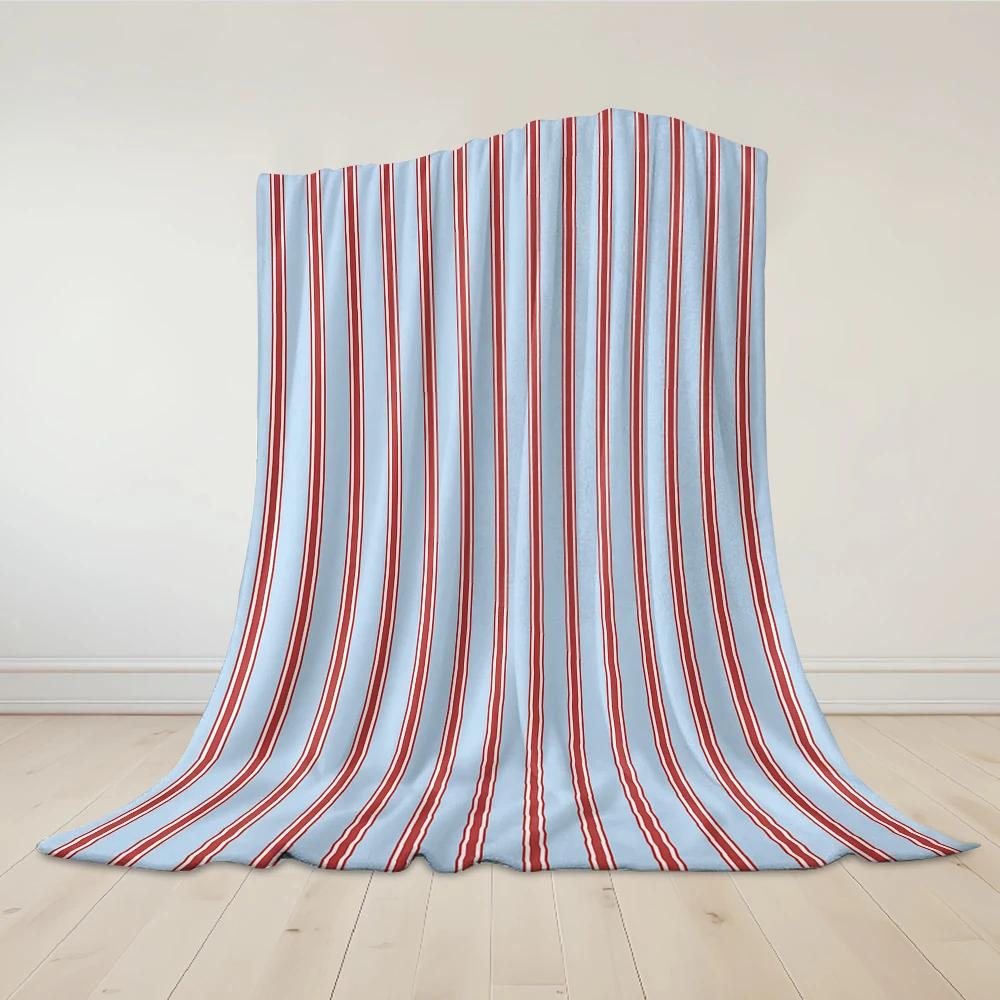 Red and Blue Stripes Flannel Blanket Warm Soft Halloween Christmas Couch Warm Cozy Decorative Decor Gift for All Season