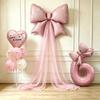 Girls' 5th & 6th Birthday Decor Set with Bow, Net Yarn, and Balloons for a Festive Photo Atmosphere