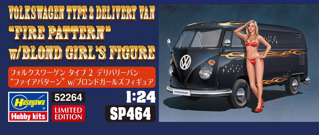 Hasegawa Volkswagen Type 2 Delivery Van Fire Pattern Girls Figure Plastic Model SP464 1/24 w/Blonde