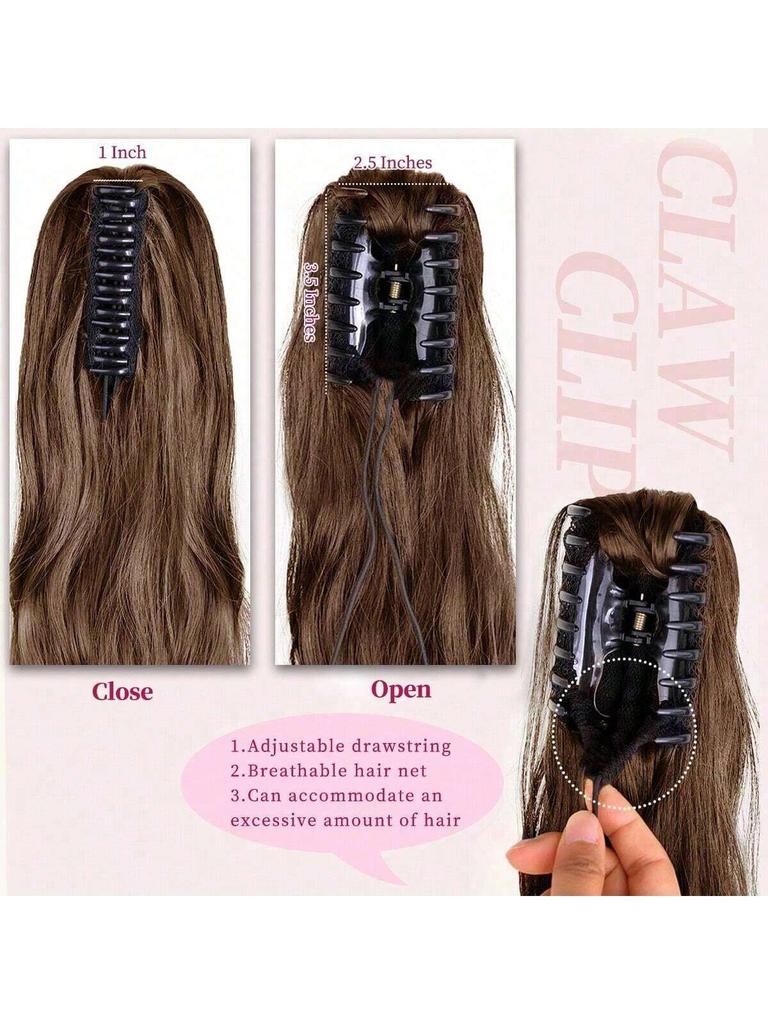 Synthetische Pferdeschwanzverlängerung, 18 Zoll, gewellter, birnenförmiger Blumen-Klauenclip, Kordelzug-Pferdeschwanz für den täglichen Gebrauch von Damen-Pferdeschwanz