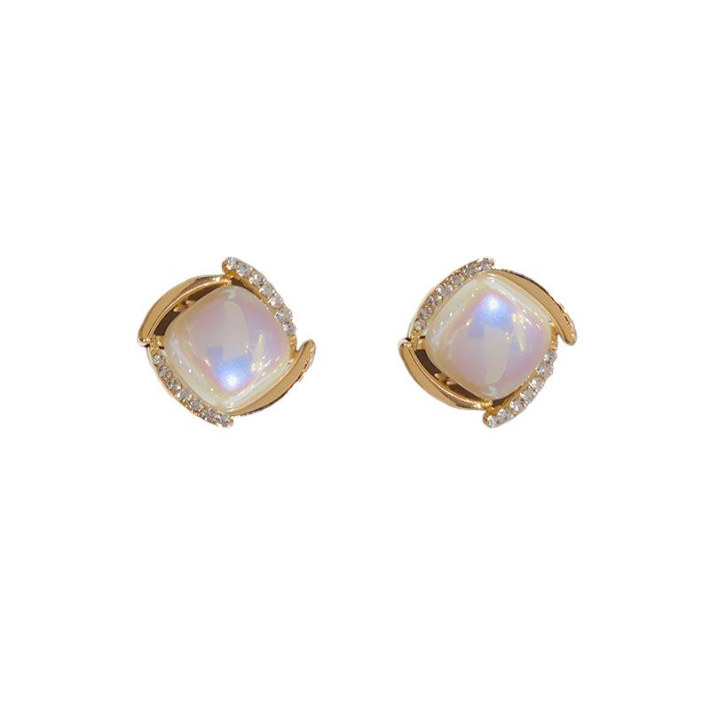 Sweet Temperament Imitation Mabe Pearl Diamond Earrings Ear Clips for Women Simple and Versatile Small Earrings